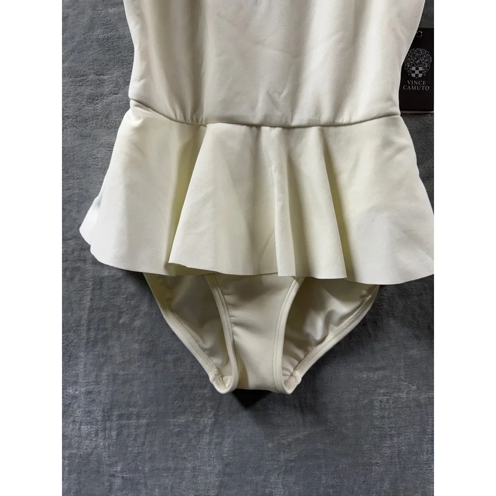 Vince Camuto Womens White Peplum One Piece Swimsuit Scoop Back Ivory Sz 10 NWT